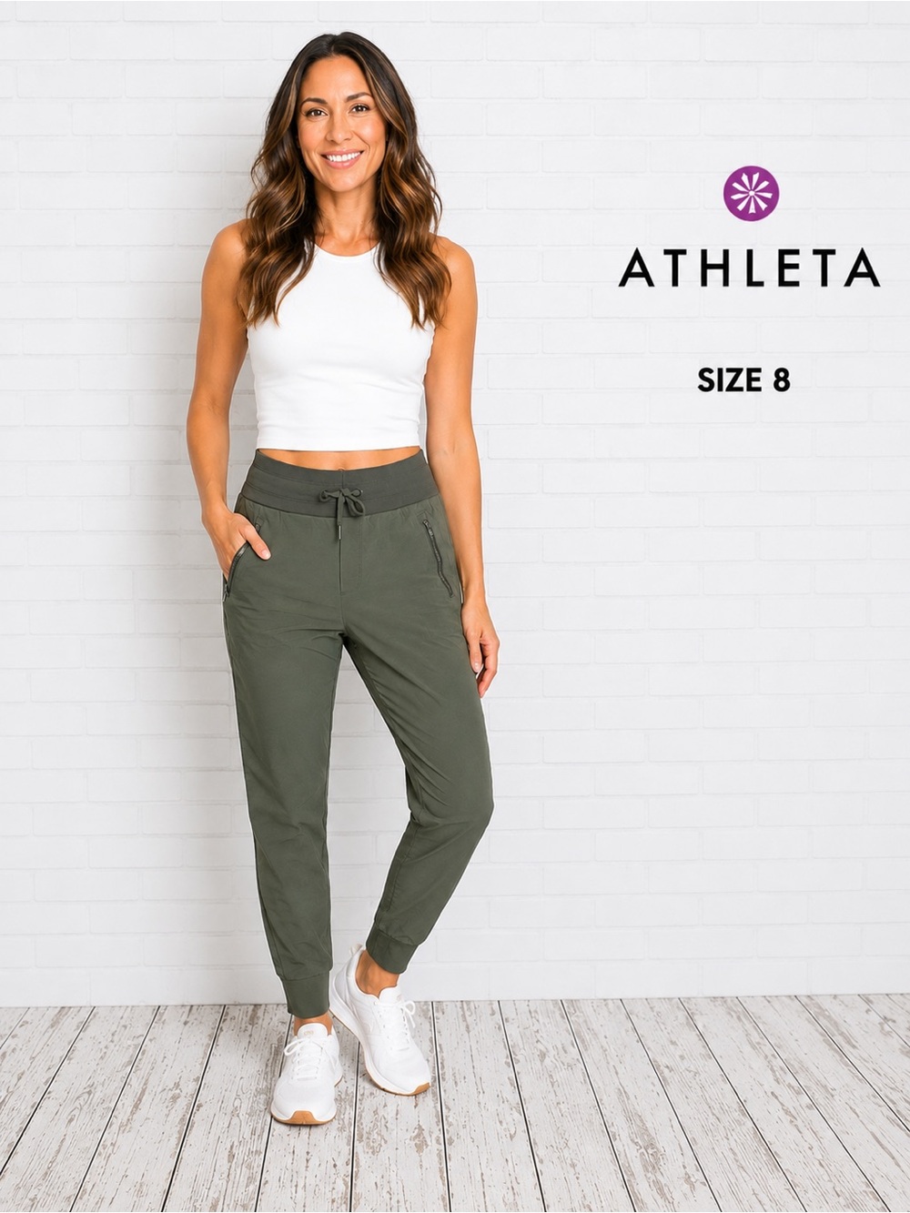 Athleta Olive Green Jogger Pants Size 8 Athletic Travel Casual